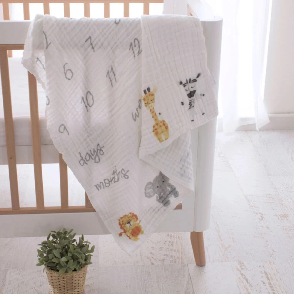 Bubba Blue Zoo Animals Milestone Muslin Blanket 5 Bubba Blue Zoo Animals Milestone Muslin Blanket - Image 3