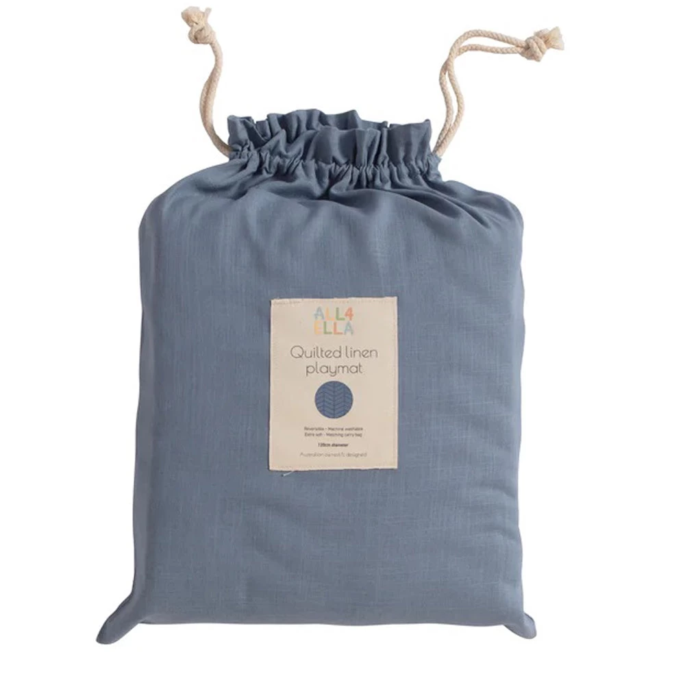 All4Ella Quilted Reversible Linen Playmat Slate Blue 5 All4Ella Quilted Reversible Linen Playmat Slate Blue - Image 3